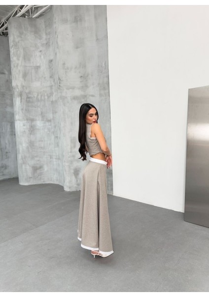 Gi̇o Çi̇zgi̇li̇ Garni̇li̇ Mi̇di̇ Etek Yelek Takim