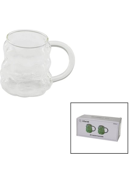 2pcs Üzüm - Kabarcıklı Kulplu Cam Bardak Termisil - Isıya Dayanıklı BOROSILIKAT350ML