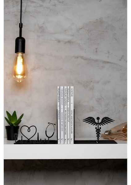 Tıp Stetoskop ve Kadüse Figürlü Dekoratif Metal Kitap Tutucu Kitap Desteği Ev ve Ofis Aksesuar