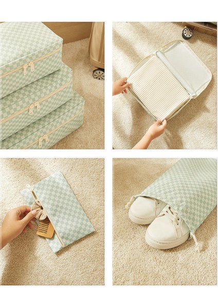 6'lı Mint Dama Desen Pamuklu Bavul Içi Düzenleyici Set indirimleri