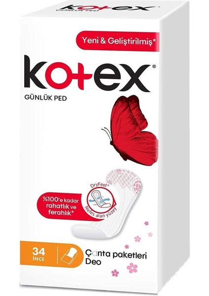 Günlük Ped İnce Çanta Paketleri Deo 34'lü