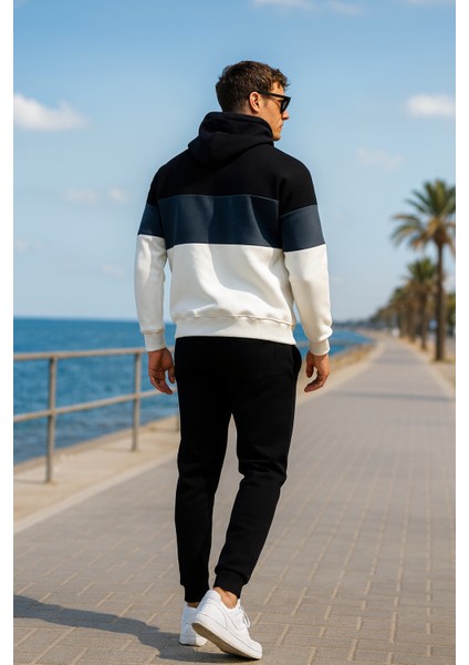 Oversize Siyah Renk Füme Şeritli Kapüşonlu Eşofman Takımı modelleri