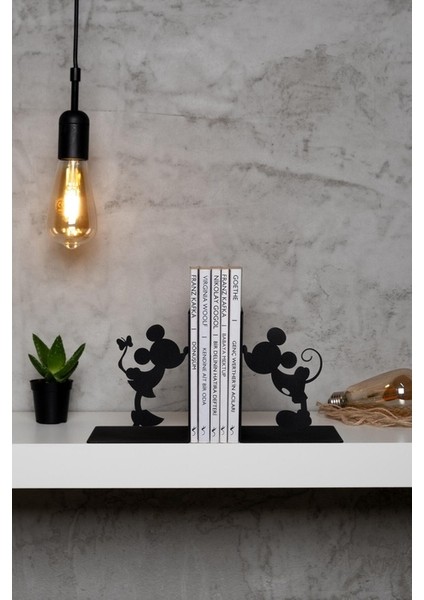 Mickey ve Minnie Mouse Figürlü Dekoratif Metal Kitap Tutucu Kitap Desteği Ev ve Ofis Aksesuar