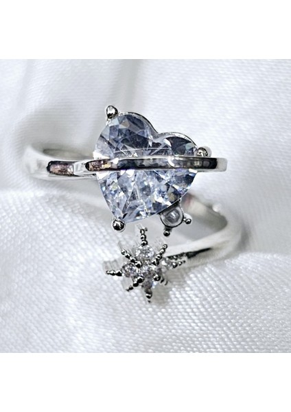 Yıldız ve Kalpli Tek Taş Y2K Ayarlanabilir Yüzük fırsatları