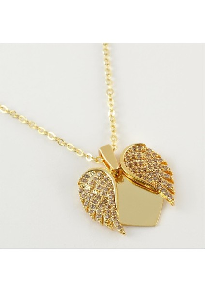 Allzey Kanat Açılır Kapanır Zirkon Taşlı Trend Kolye-Sarı fiyatları