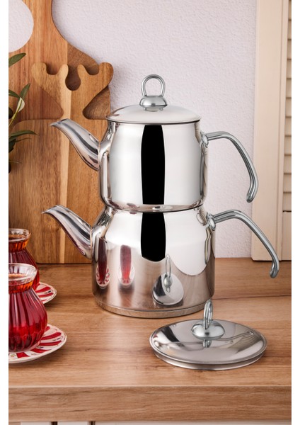 Tahtakale Indüksiyon Tabanlı Aile Çelik Çaydanlık Takımı 1.20LT - 2.00LT