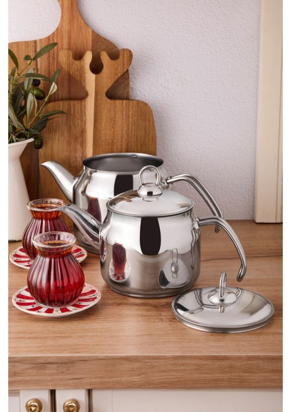 Tahtakale Indüksiyon Tabanlı Aile Çelik Çaydanlık Takımı 1.20LT - 2.00LT modelleri