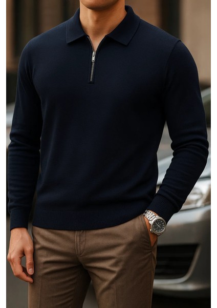 Erkek Kışlık Basic Uzun Kol Lacivert Bol Sweatshirt
