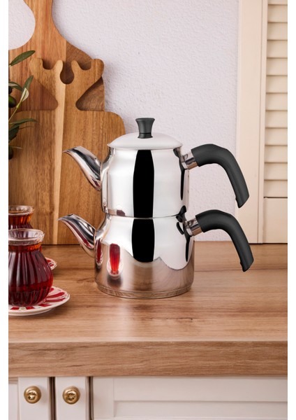 Tahtakale Soft Indüksiyon Tabanlı Mini Çelik Çaydanlık Takımı 0.80LT - 1.20LT