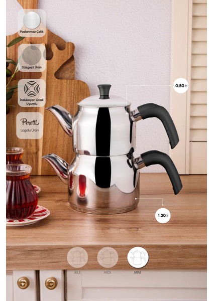 Tahtakale Soft Indüksiyon Tabanlı Mini Çelik Çaydanlık Takımı 0.80LT - 1.20LT fiyatları