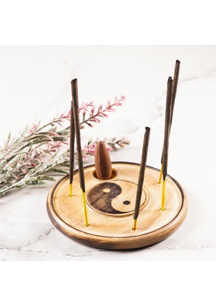 Yin Yang Temalı Yuvarlak Ahşap Konik Tütsülük fiyatları