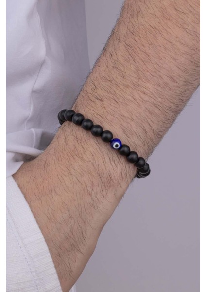 Nazar Boncuğu Detaylı Oniks Taşlı Doğal Taş Erkek Bileklik fiyatları