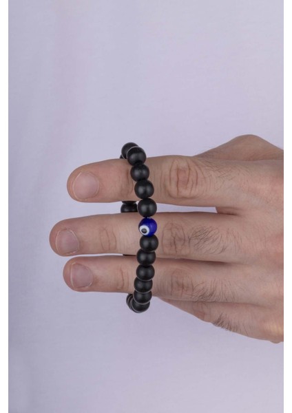 Nazar Boncuğu Detaylı Oniks Taşlı Doğal Taş Erkek Bileklik modelleri