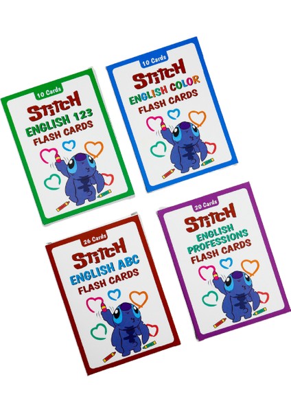 Stitch 4’lü Ingilizce Flash Kart Seti (Abc, 123, Renkler, Meslekler) 66 Kart – 10X14 cm