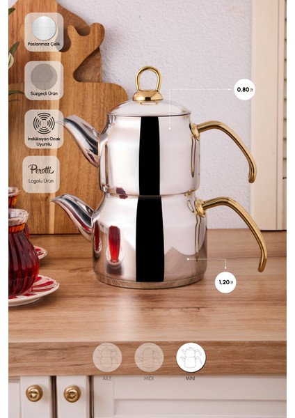 Tahtakale Gold Indüksiyon Tabanlı Mini Çelik Çaydanlık Takımı 0.80LT - 1.20LT fiyatları