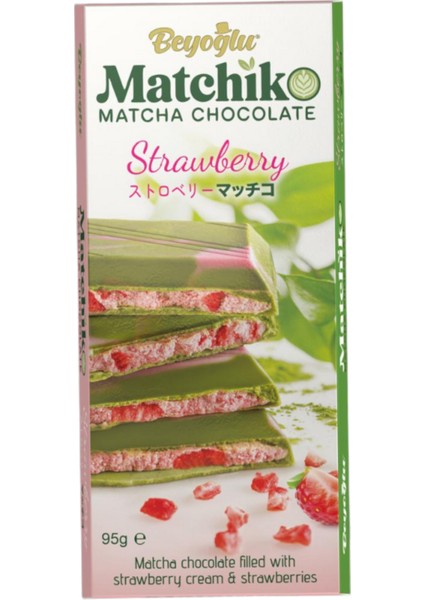 Matchiko Çilek Kremalı ve Parçacıklı Matcha Çikolata 95 Gr.