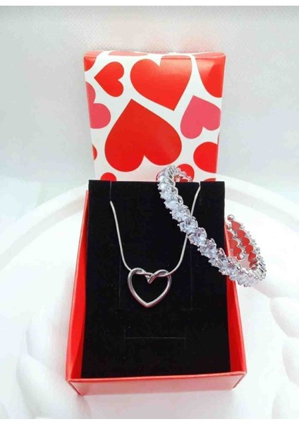 Silver Kalp Kolye, Esnek Tamtur Kalpli Bileklik Set modelleri