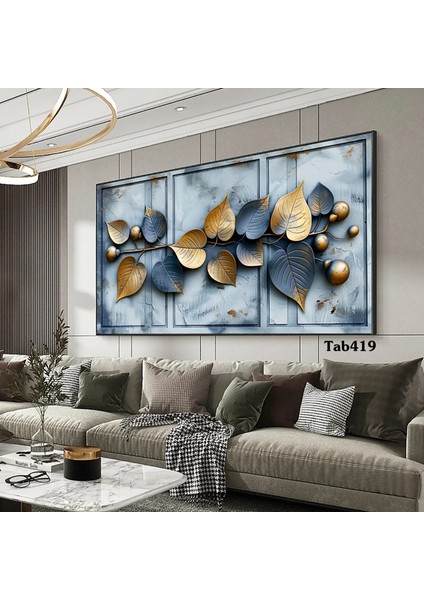 Mavi Sarı Yaprak Kanvas (Led) Işıklı Tablo
