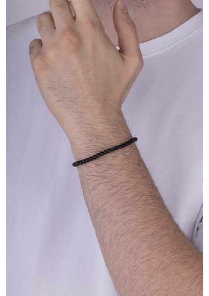 4 mm Minimal Taşlı Oniks Taşlı Doğal Taş Erkek Bileklik