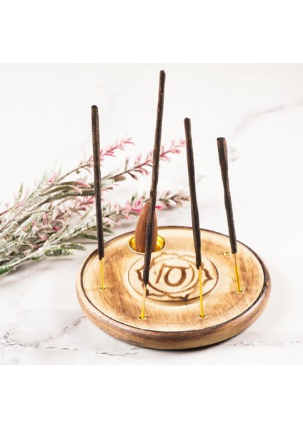 Sacral Çakra Temalı Yuvarlak Ahşap Konik Tütsülük