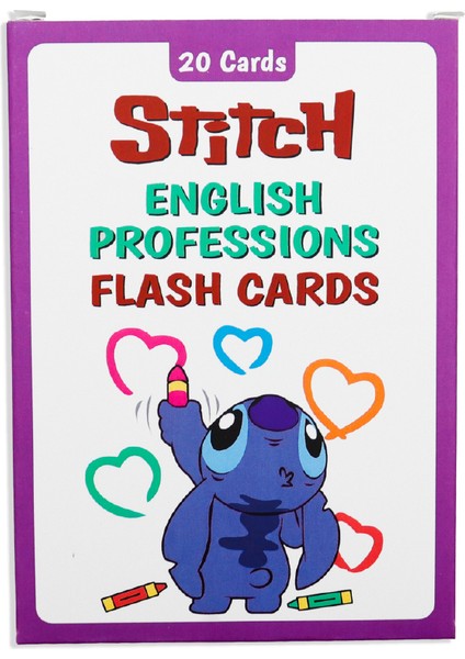 Stitch English Professions Flash Cards – 20 Meslek Kartı • 10×14 cm