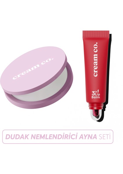 3in1 Lip Balm Ayna Seti | Dudak Nemlendirici Parlatıcı & Cep Aynası | Strawberry Sorbet Kırmızı