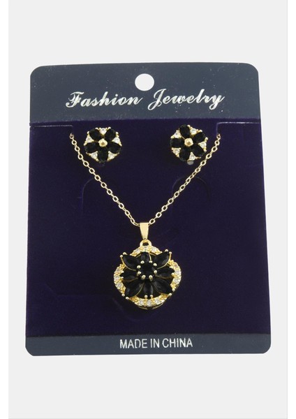 Msa-Shop Çiçek Zirkon Taşlı Set Kolye-Siyah fiyatları