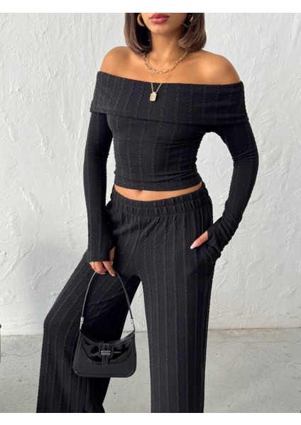 Kadın Madonna Yaka Parmak Geçmeli Bluz Pantolon Alt-Üst Takım modelleri