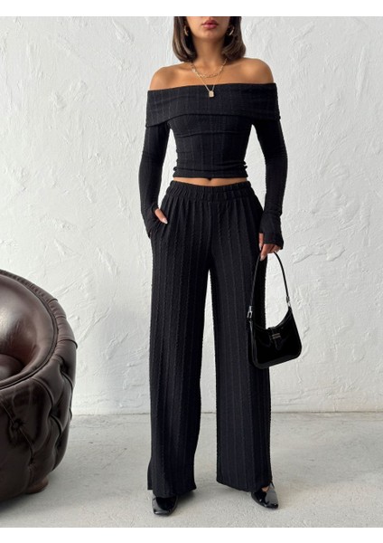 Kadın Madonna Yaka Parmak Geçmeli Bluz Pantolon Alt-Üst Takım fırsatları