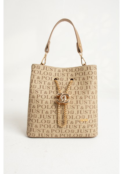 Just & Polo Kadın Vizon Monogram Desenli Ayarlanabilir Askılı Çok Bölmeli Lüks El ve Omuz Çantası fiyatları