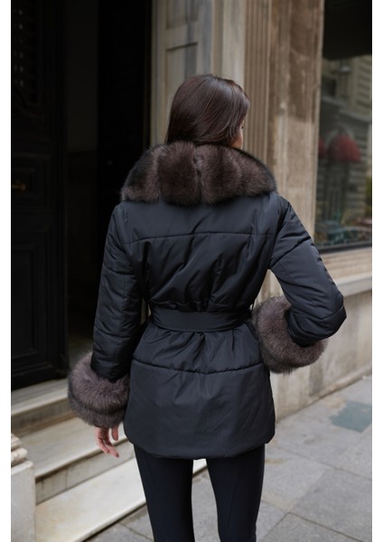 Fior Di Pelliccia Hakiki Kürklü Yaka Mont Siyah indirimleri