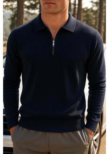 Erkek Kışlık Yarım Fermuarlı Lacivert Sweatshirt
