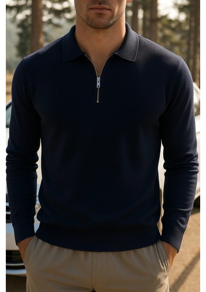 Erkek Kışlık Yarım Fermuarlı Lacivert Sweatshirt fırsatları