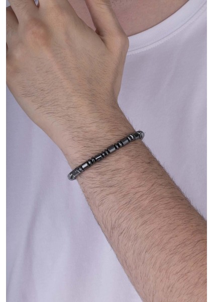 Hematit Taşı Silindir Kesim Erkek Doğal Taş Bileklik