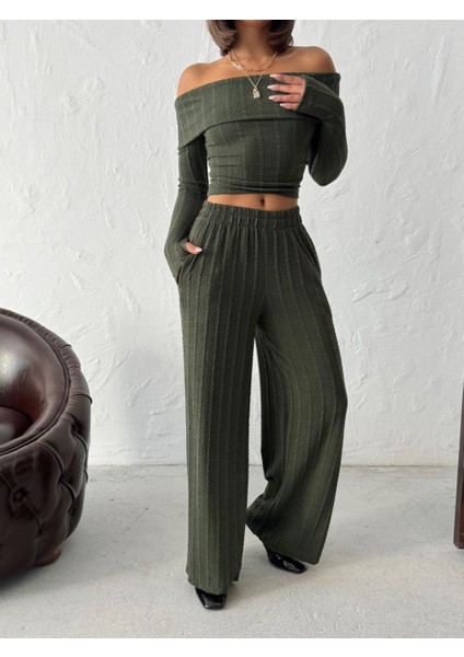 Kadın Madonna Yaka Parmak Geçmeli Bluz Pantolon Alt-Üst Takım fiyatları