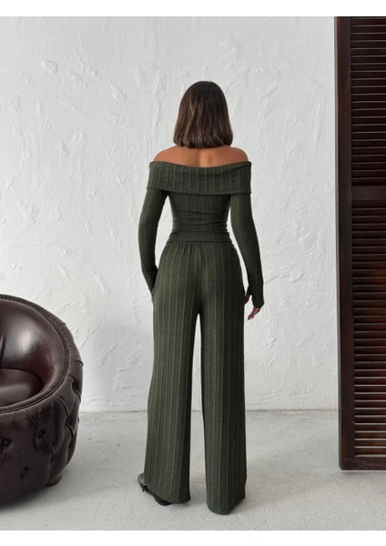 Kadın Madonna Yaka Parmak Geçmeli Bluz Pantolon Alt-Üst Takım fırsatları