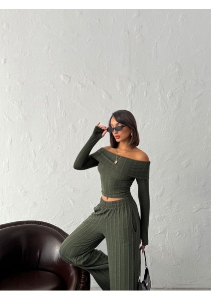 Kadın Madonna Yaka Parmak Geçmeli Bluz Pantolon Alt-Üst Takım indirimleri