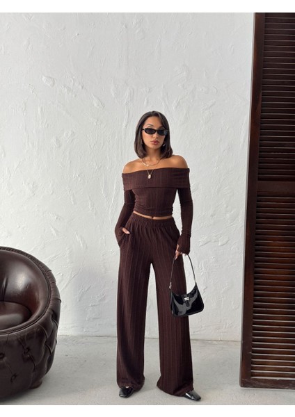 Kadın Madonna Yaka Parmak Geçmeli Bluz Pantolon Alt-Üst Takım fırsatları