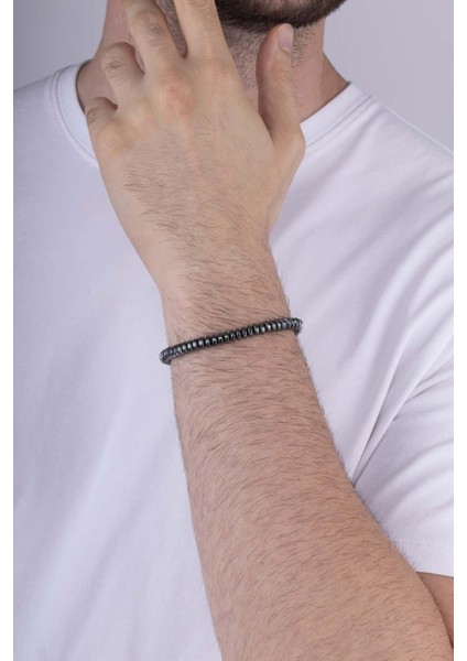 Tek Sıra Yuvarlak Kesim Hematit Taşı Doğal Taş Erkek Bileklik fiyatları