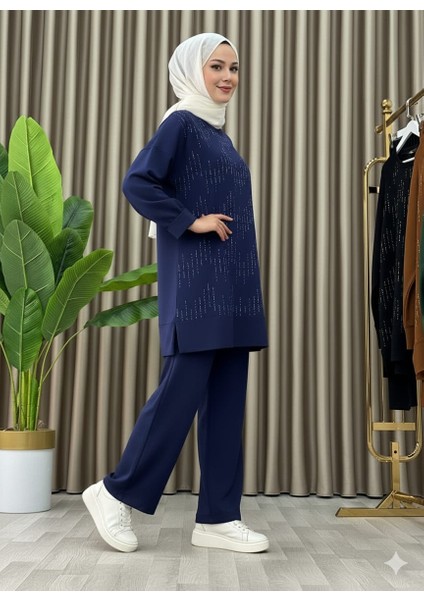 Taş Baskı Desenli Tunik Pantolon Ikili Takım modelleri