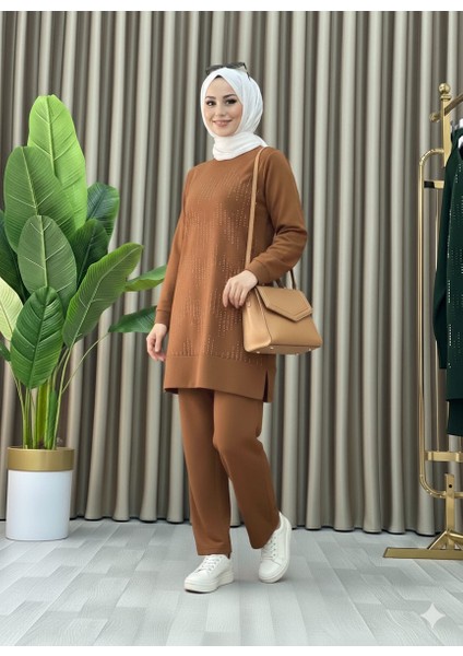 Taş Baskı Desenli Tunik Pantolon Ikili Takım