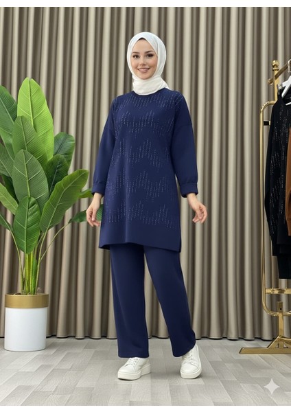 Taş Baskı Desenli Tunik Pantolon Ikili Takım