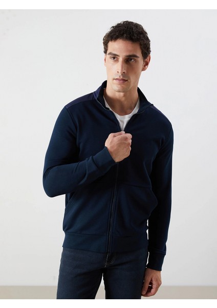 Lcwaıkıkı Basic Lacivert Dik Yaka Uzun Kollu Erkek Fermuarlı Sweatshirt