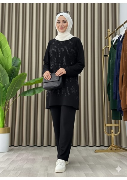 Taş Baskı Desenli Tunik Pantolon Ikili Takım modelleri
