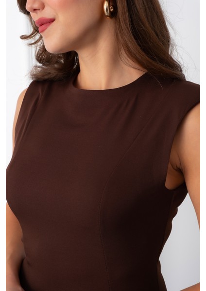 Kadın Kahverengi Vatkalı Midi Davet Elbisesi fırsatları