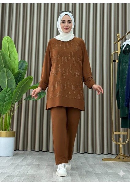 Taş Baskı Desenli Tunik Pantolon Ikili Takım