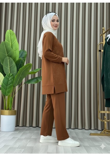 Taş Baskı Desenli Tunik Pantolon Ikili Takım modelleri