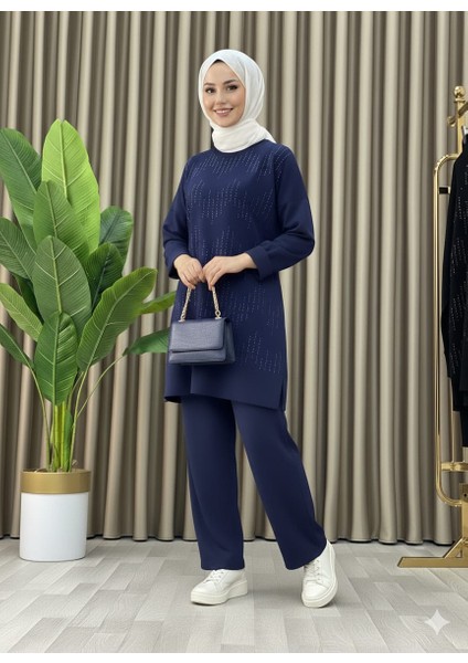 Taş Baskı Desenli Tunik Pantolon Ikili Takım