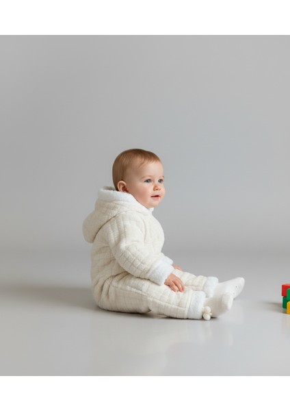 Kulaklı Kapüşonlu Kare Desenli Içi Welsoft Kürklü Bebek Tulumu