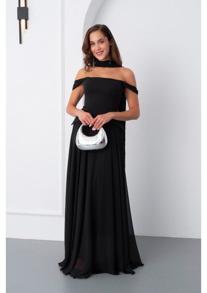 Kadın Siyah Şal Yaka Straplez Söz Nişan Abiye Elbise fiyatları